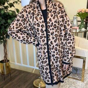 Rachel Zoe Animal Print Longline Zip Up Cardigan Knit Sweater Casual Warm 3X